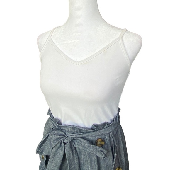 FOREVER 21 WHITE AND DENIM LOOK ROMPER WITH SASH - Picture 2 of 7